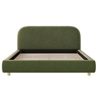 Pnronnc Upholstered Platform Bed Frame Low Profile Curve-shaped Wingback Bed