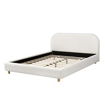 Pnronnc Upholstered Platform Bed Frame Low Profile Curve-shaped Wingback Bed