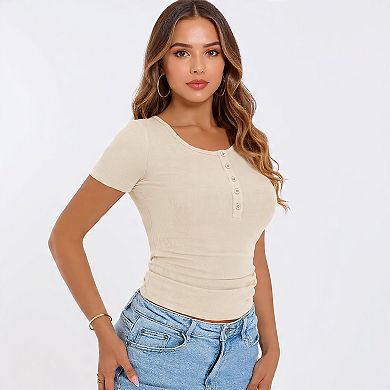 Women's Slim Fit Casual Ribbed T-Shirt