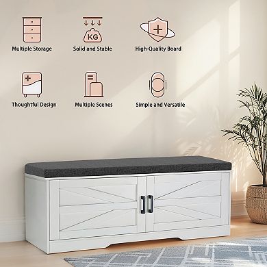 Trikiousd Farmhouse 2-Tier Storage Shoe Bench with Padded Seat Cushion & 2 Adjustable Shelves