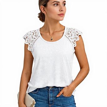 Casual Lace Cap Sleeve Fashion Tee