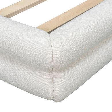 Pnronnc Floor Bed Low-Profile Platform Bed Boucle Thick Upholstered Wingback Bed