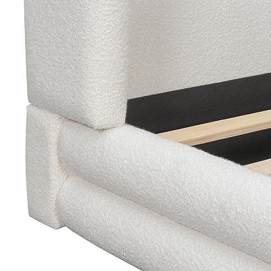 Pnronnc Floor Bed Low-Profile Platform Bed Boucle Thick Upholstered Wingback Bed