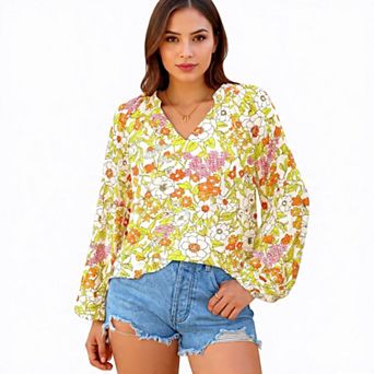 V-Neck Floral Print Top for Women