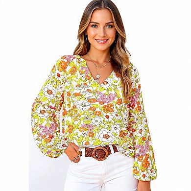V-Neck Floral Print Top for Women