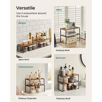 Stackable Expandable Cabinet Organizer Shelf Metal Wood Spice Rack