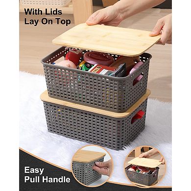Storage Bins With Lids Plastic Organizer Basket Kitchen Bedroom Office