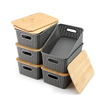 Storage Bins With Lids Plastic Organizer Basket Kitchen Bedroom Office