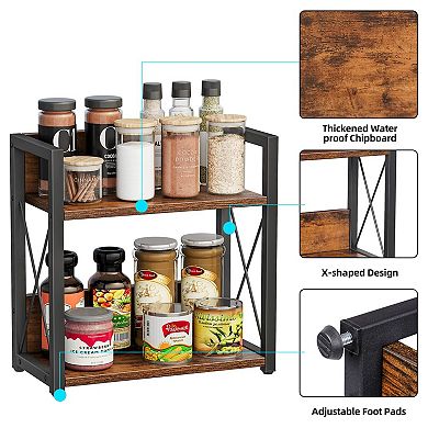 2 Tier Countertop Spice Rack Organizer Wood Kitchen Coffee
