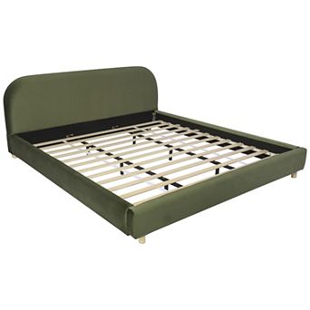 Pnronnc Upholstered Platform Bed Frame Low Profile Curve-shaped Wingback Bed