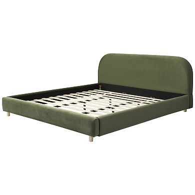 Pnronnc Upholstered Platform Bed Frame Low Profile Curve-shaped Wingback Bed