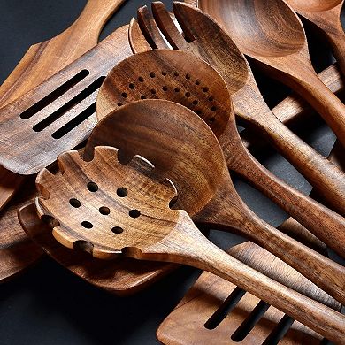 12-Piece Teak Wooden Cooking Spoon & Spatula Set Natural Kitchen Utensils