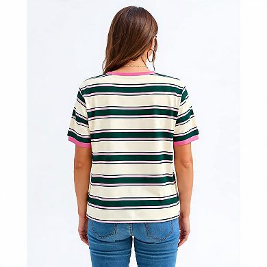Casual Crewneck Striped Tee for Women