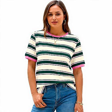 Casual Crewneck Striped Tee for Women