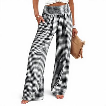 Casual Gingham Wide Leg Lounge Pants