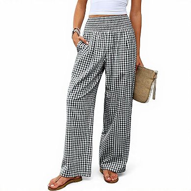 Casual Gingham Wide Leg Lounge Pants