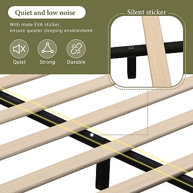 Pnronnc King Size Canopy Bed Frame with Upholstered Headboard and Iron Legs Low-Profile Platform Bed