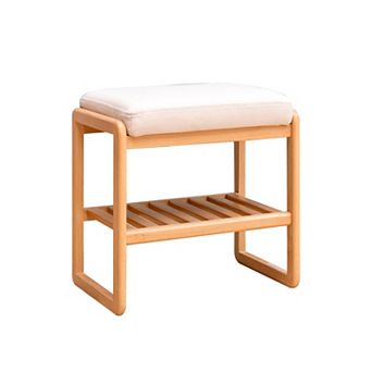 Trikiousd Natural Solid Wood Shoe Bench with High Rebound Sponge Cushion