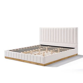 Pnronnc Platform Bed Linen Upholstered Thick Headboard Wingback Bed with Solid Wooden Base