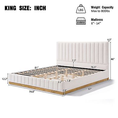 Pnronnc Platform Bed Linen Upholstered Thick Headboard Wingback Bed with Solid Wooden Base