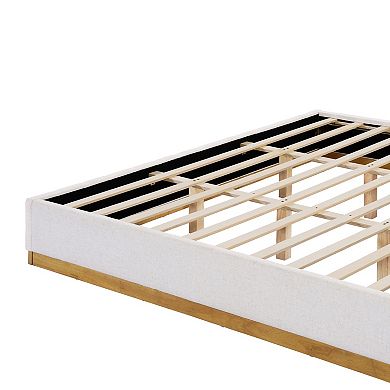 Pnronnc Platform Bed Linen Upholstered Thick Headboard Wingback Bed with Solid Wooden Base