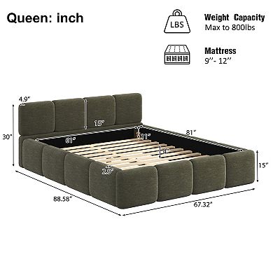 Pnronnc Upholstered Platform Bed Block Style Grounded Bed with Thick Headboard Lowprofile Floor Bed