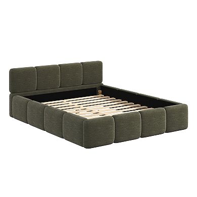 Pnronnc Upholstered Platform Bed Block Style Grounded Bed with Thick Headboard Lowprofile Floor Bed