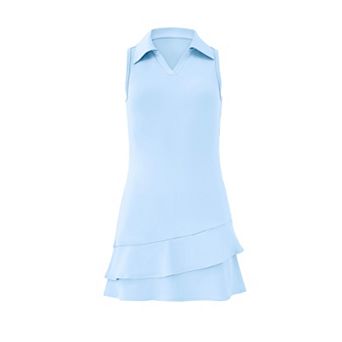 Girls Tennis Dress Sleeveless Golf Outfit V Neck Athletic Dresses with Built-in Shorts and Pockets