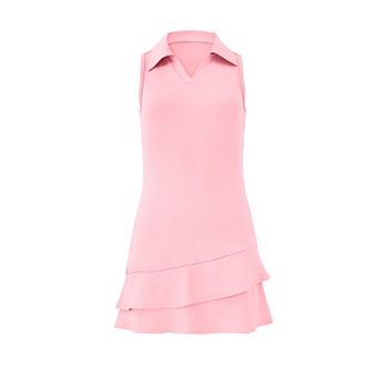 Girls Tennis Dress Sleeveless Golf Outfit V Neck Athletic Dresses with Built-in Shorts and Pockets