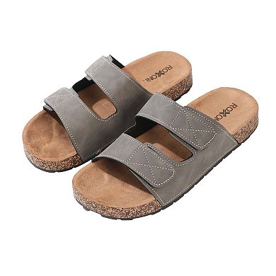 Roxoni Men’s Dual Strap Sandals with Suede Upper and Cushioned EVA Sole