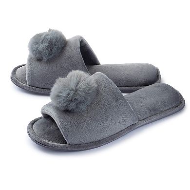 Roxoni Women’s Lovely Velvet Pom-pom Open Toe House Slides