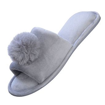 Roxoni Women’s Lovely Velvet Pom-pom Open Toe House Slides