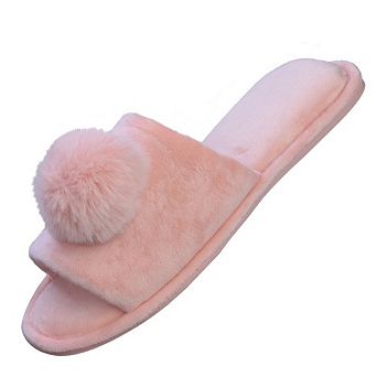 Roxoni Women’s Lovely Velvet Pom-pom Open Toe House Slides