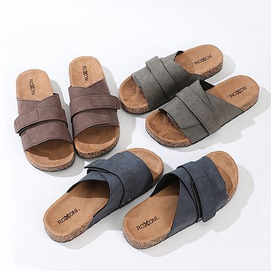 Men’s Adjustable Flat Sandals with Suede Upper and Cushioned Faux Cork Footbed