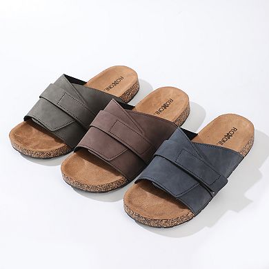 Men’s Adjustable Flat Sandals with Suede Upper and Cushioned Faux Cork Footbed