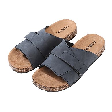 Men’s Adjustable Flat Sandals with Suede Upper and Cushioned Faux Cork Footbed