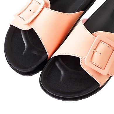 Roxoni Women’s Adjustable Buckle Flat Sandals Stylish Open-Toe Comfort Slides