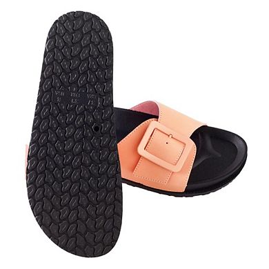 Roxoni Women’s Adjustable Buckle Flat Sandals Stylish Open-Toe Comfort Slides