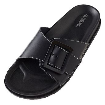 Roxoni Women’s Adjustable Buckle Flat Sandals Stylish Open-Toe Comfort Slides