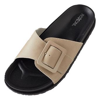 Roxoni Women’s Adjustable Buckle Flat Sandals Stylish Open-Toe Comfort Slides