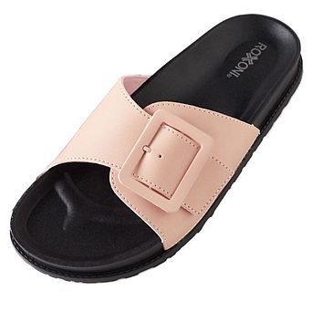 Roxoni Women’s Adjustable Buckle Flat Sandals Stylish Open-Toe Comfort Slides
