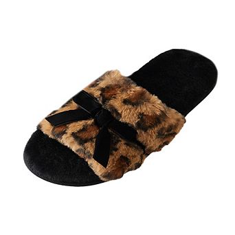 Roxoni Women’s Fuzzy Leopard Print Slippers with Bow