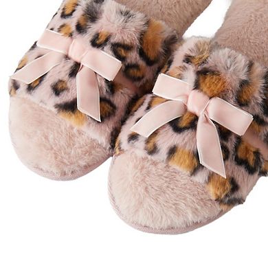Roxoni Women’s Fuzzy Leopard Print Slippers with Bow