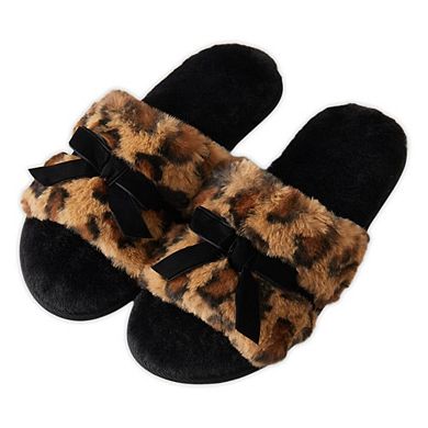 Roxoni Women’s Fuzzy Leopard Print Slippers with Bow
