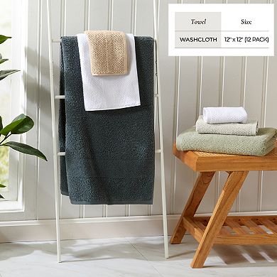 Madelinen 12-Pack Cotton Textured Woven Washcloth Set
