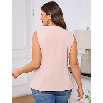 Plus Size Women Tops Round Neck Sleeveless Vest Button Down Shirts