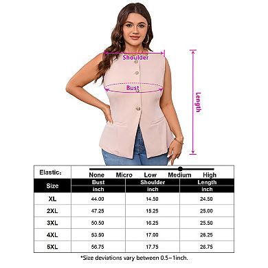 Plus Size Women Tops Round Neck Sleeveless Vest Button Down Shirts