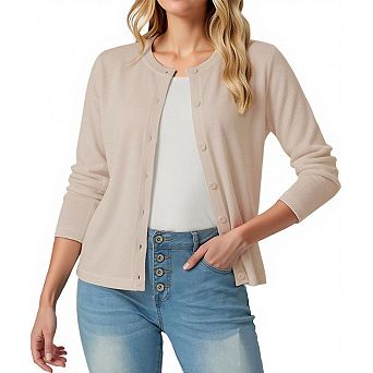 Women's Crewneck Cardigan Lightweight Long Sleeve Soft Knit Cardigans Sweater