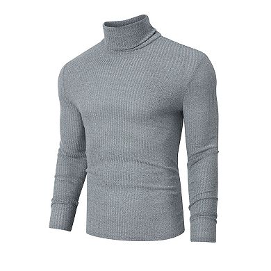 Mens High Neck Pullover Sweater Long Sleeve Ribbed Knit Slim Fit Tight Basic Solid Tops