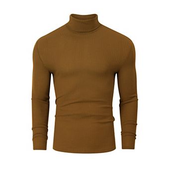 Mens High Neck Pullover Sweater Long Sleeve Ribbed Knit Slim Fit Tight Basic Solid Tops